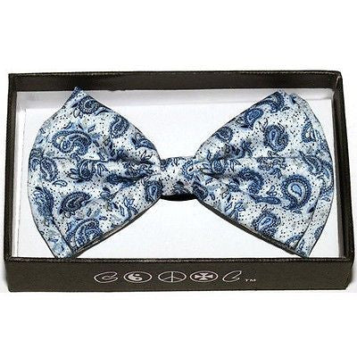 DARK BLUE SILVER PAISLEY PATTERN RETRO TUXEDO ADJUSTABLE  BOW TIE BOWTIE-NEW!