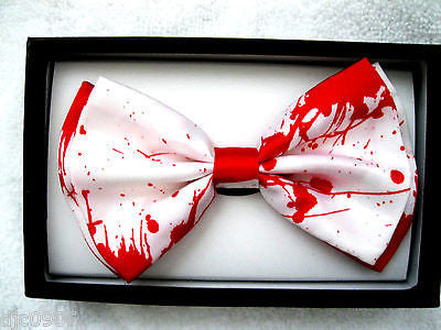 WHITE RED BLOOD SPLATTER ADJUSTABLE BOW TIE BOWTIE-BLOOD BOW TIE-NEW GIFT BOX!v1