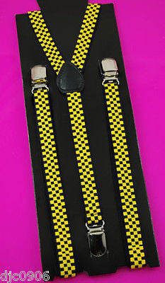 Unisex Thin 3/4" Black&Yellow Checkered Adjustable Y-Style Back suspenders-New