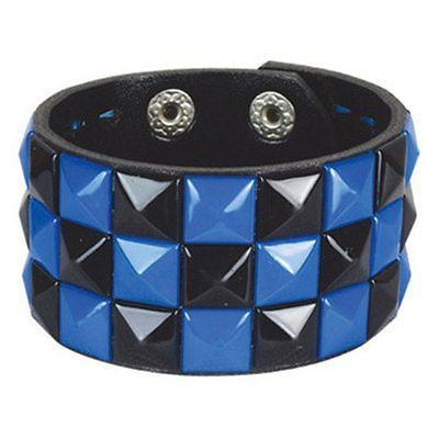 Black and Blue Studded three row Leather Bracelet Band-New!Studded Bracelet