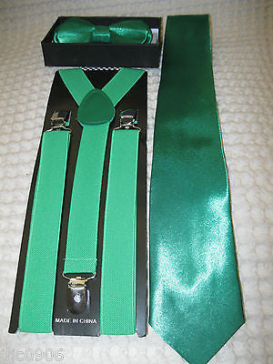 Green Adjustable Bow Tie,Green Adjustable Suspenders, and Green Tie Combo-New!