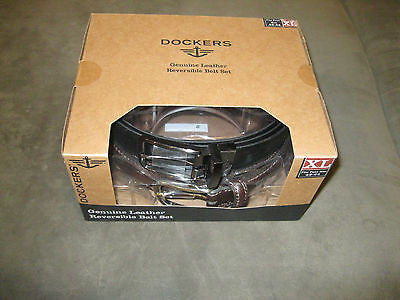 DOCKERS Leather Soft-Touch Leather Two Belt Lot Black & Brown Belts -XLarge-New!