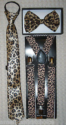 Kid's Boys Girls  Blue Adjustable Bow Tie, Blue Neck Tie &Blue Y-Back Suspenders