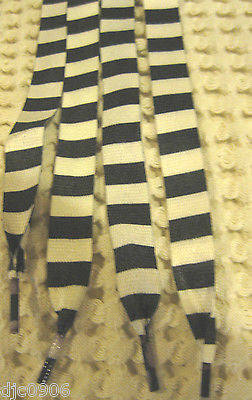 Premium Flat Black & White Stripes Style Rockabilly Punk Shoe laces-New w/Tags!