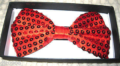 Red Sequin Pre-Tied Neck Tie and Red Sequin Adjustable Suspenders Combo Set-New!