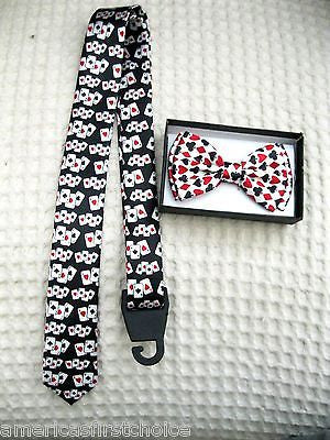 Poker Player Cards Adjustable Neck Tie and Poker 4 of a kind/4 Aces Bow Tie-V4