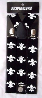 Adult 1 1/2" Fleur de lis Design New Orleans Saints Y-Style Back Suspenders-New!