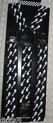 Unisex Black with White Guitars Y-Style Back Adjustable suspenders-New in Pkg!