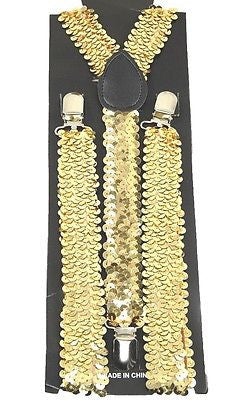 GOLD Sequin Y-Shape Back Adjustable Suspenders Unisex,Men,Women-New in Package