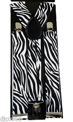 THICK 1 1/2" ZEBRA ANIMAL PRINT STRIPES Adjustable Y-Style Back suspenders-New!