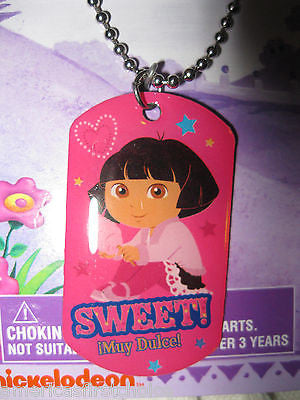 Nick Jr. Kids  Dora Sweet Muy Dulce Dog Tag Necklace Birthday PARTY FAVORS-NEW