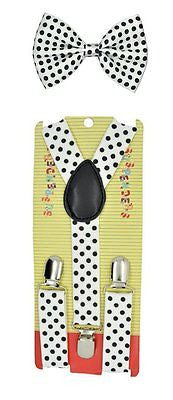 Kids Boys White Polka Dots Adjustable Bow Tie + Y-Back Adjustable suspenders-V2