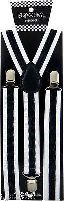 Unisex White & Black  Stripes ThiN Stripes Adjustable Y-Style Back suspenders