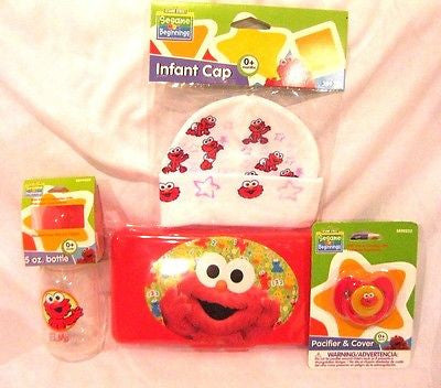 Sesame Street Elmo Infant Cap,Bottle,Pacifier,and Wipers Travel Case-Brand New!