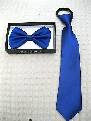 Kids Teens Blue Adjustable Bow Tie & Blue Adjustable Pre-Tied Tie Combo Set-New!