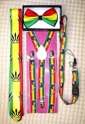 Rasta Stripes Bow Tie,Rasta NeckTie,Rasta Stripes Suspenders&Rasta Lanyard-NEW15