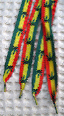 Rasta Red Yellow Green Marijuana MJ Weed leaves Rockabilly Punk Shoelaces-New!