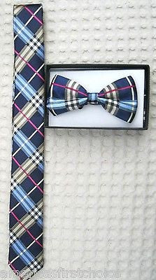 Black Gargoyle Plaid Bow Tie,Black Plaid Necktie&Black Suspenders Combo Set-New!