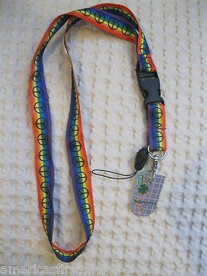 White w/ Rasta Stripes Marijuana MJ Weed Leaves 15" Lanyard ID Holder Keychain