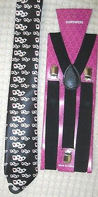 Poker Player Cards Adjustable Necktie and Black 1 " Adjustable Suspenders-v3