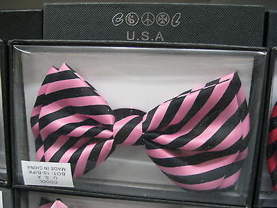 LIGHT PINK AND BLACK SWIRLS STRIPED ADJUSTABLE BOW TIE-NEW GIFT BOX!PINK BOW TIE