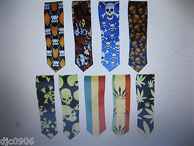 Unisex Black with  White Skulls Crossbones Orange Diamonds Neck tie 56" L x 2" W