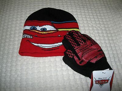 Disney Cars 2 Lightning McQueen 3D Beanie Hat & Finger Gloves 2pc Set-Brand New!