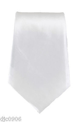 Unisex Solid White Silk Feel Polyester Neck tie 56" L x 3" W-White Tie-New