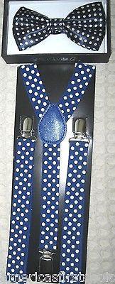 Unisex Men's Women's Navy Blue Polka Dot Adjustable Y-Back Suspenders--New!