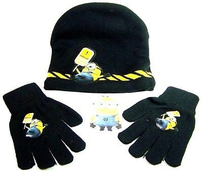 Disney Despicable Me 2 Stuart 3D Beanie Hat & Finger Gloves 2pc Set-Brand New!