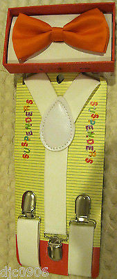 Blue  Kid's Boys Girls Y-Style Back Adjustable Bow Tie & White Kid suspenders-