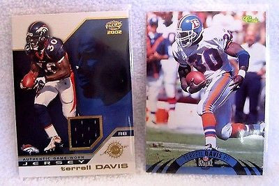 Terrell Davis 2002 Playoff Jersey Card & 2005 Classic Card-Broncos RB 2 Card