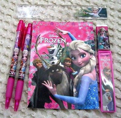 Disney Frozen Pink Stationary Set Character Pencil,Pen,Note Pad,Ruler,Eraser-New