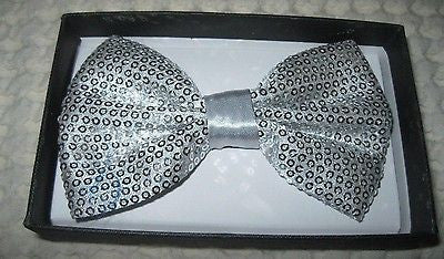 Unisex SILVER Gray Sequin Tuxedo Classic BowTie Neckwear Adjustable Bow Tie-New2