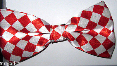 RED WHITE CHECKER DIAMONDS TUXEDO BOW TIE+ RED WHITE DIAMONDS SUSPENDERS COMBO