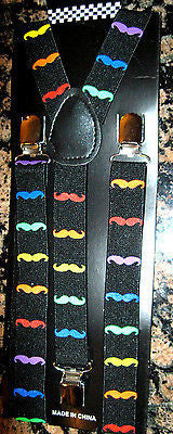 Multi Color Mustache Mustaches Adjustable Suspenders-Colored Mustache Suspenders