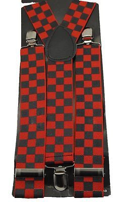 Unisex Wide Black Red Checkered Adjustable Y-Style Back suspenders-New in Pkg