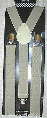 Solid Cream Beige Tan Y-Back Adjustable Suspenders Unisex,Men,Women-New!