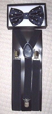 Navy Blue with White Polka Dot Adjustable Bow Tie & Navy Blue Suspenders Combo