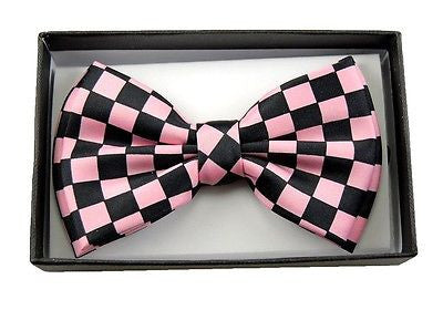 BLACK&LIGHT PINK CHECKER CHECKERED TUXEDO ADJUSTABLE BOWTIE BOW TIE-NEW IN BOX!