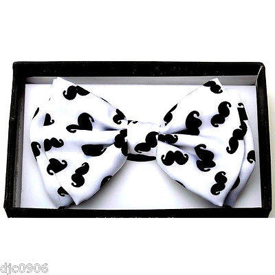 White & Black Mustaches Adjustable Bow tie Bowtie-Colored Mustache Bow Tie-New!
