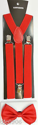 Solid RED Adjustable Bow Tie & Solid RED Adjustable Suspenders Combo-New