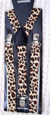 Unisex Tan Beige & Black Leopard Print Animal Print Y-Style Back suspenders-VE2