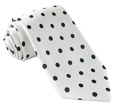 Unisex White with Large Black Polka Dots Neck tie 56" L x 2" W-Polka Dot Tie-New