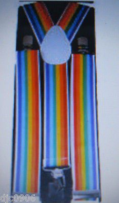 Thick 1 1/2" RAINBOW Multi Color Peace Signs Y-Style Back suspenders-New!