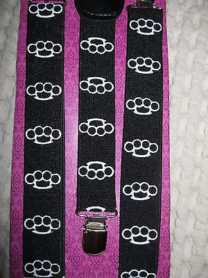 Unisex White Brass Knuckles Y-Style Adjustable Back suspenders-New in Package!