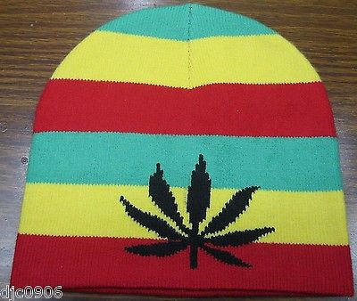 Rasta Red,Yellow,Green MJ Marijuana Leaf Beanie Ski Cap w/Matching Gloves -New!