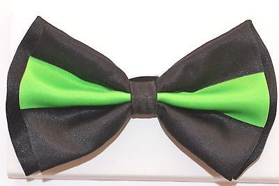 BLACK WITH NEON GREEN TWO TONE TUXEDO ADJUSTABLE BOWTIE BOW TIE-NEW BOX!