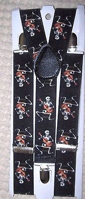 Unisex WIDE 1 1/2"  JACK SKELETON WHITE SKULLS Y-Back suspenders-New!VERS4