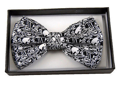 BLACK AND WHITE SKULLS DESIGNS  ADJUSTABLE  BOW TIE-NEW GIFT BOX!